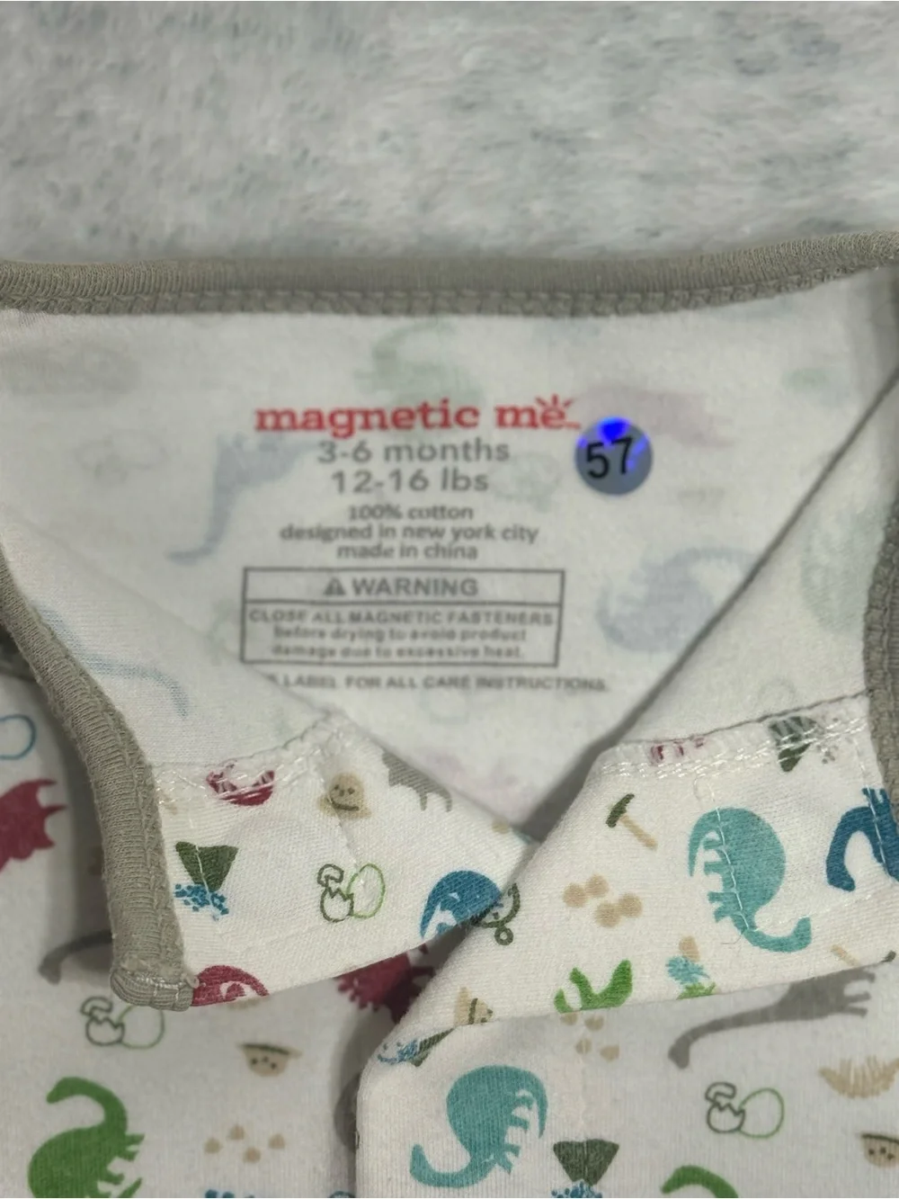 Magnetic Me Dinosaur Footie Sleeper 3-6M Baby Organic Cotton Neutral Cream